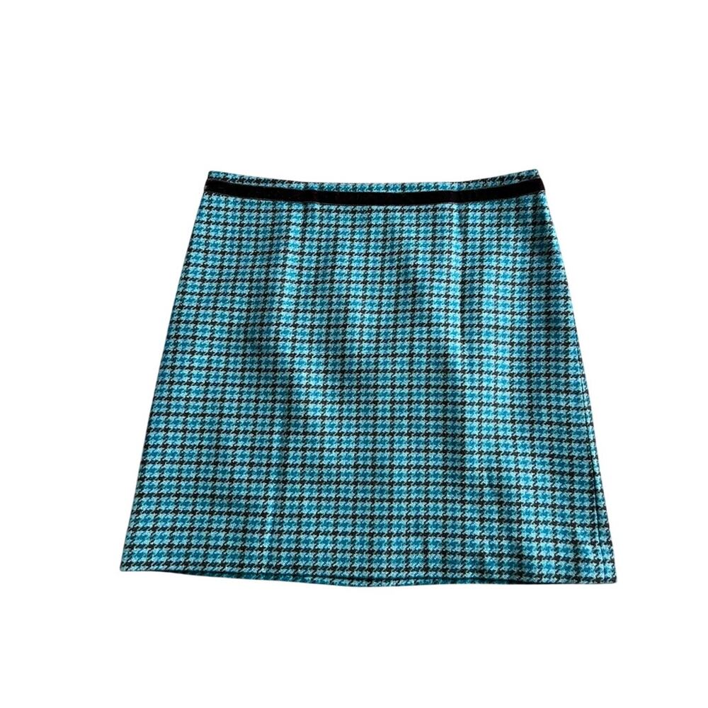 Banana Republic Wool Teal Brown Houndstooth Mini Skirt Y2K Retro Tweed (size 4)